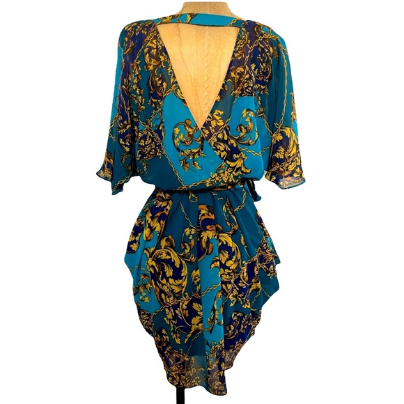 Bebe Teal Patterned Half Sleeve Mini Dress Small - Picture 3 of 4